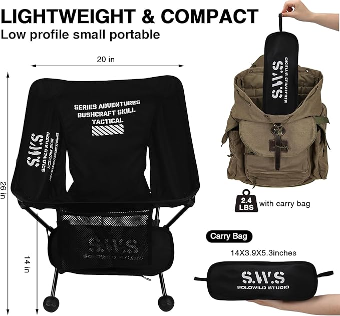 Camping Chairs – Ultralight / Lightweight Camping Chair 2.4 LBS Portable Foldable Chair – Folding Seats Portable with Aluminum Alloy &amp Seat Pocket for Outdoor Camp Travel Beach Supports 330Lbs