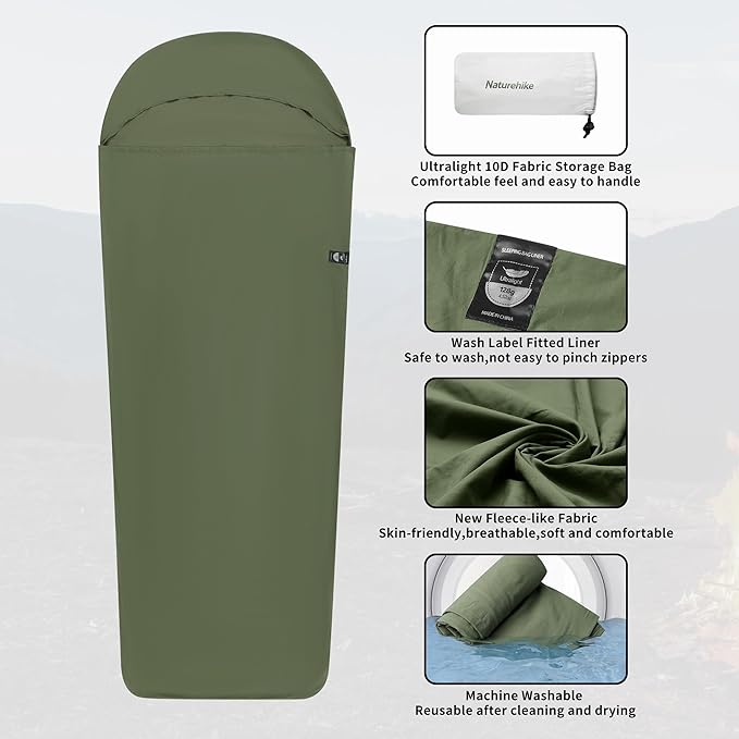Naturehike 4.5oz Ultralight Washable Sleeping Bag Liner Lightweight Adult Sleep Sack &amp Travel Sheets for Backpacking Hotel Camping Hostels ZY20