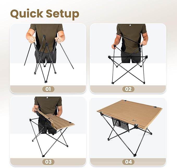 ONETIGRIS Foldable Camping Table Lightweight Portable Table Sturdy &amp Quick Setup Holds Up to 66 lbs Perfect for Camping Hiking Backpacking Picnic Beach Travel
