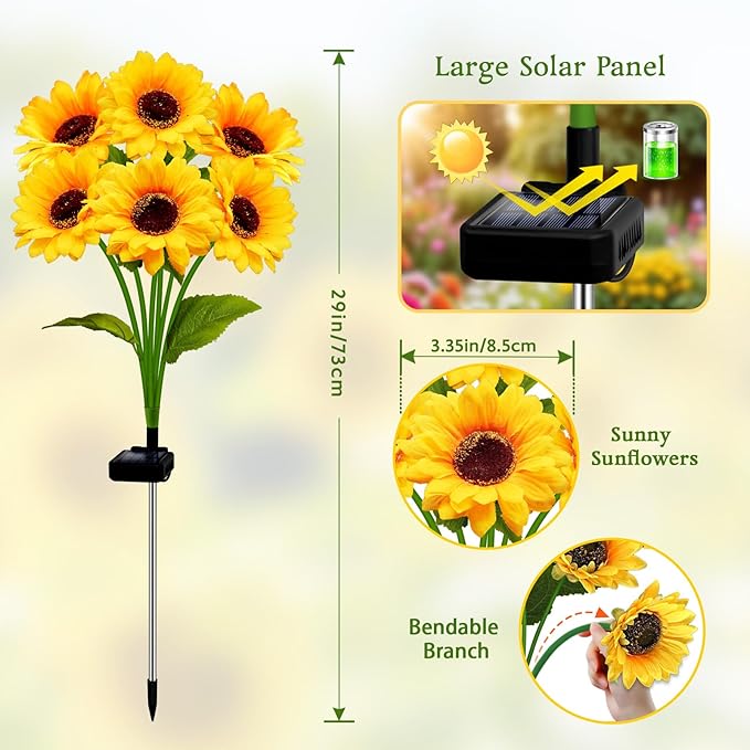 Solar Garden Lights Outdoor 2 Pack Sunflower Lights with 12 Sunflower Waterproof 60 Led Garden Fall Decor Gifts for Mom Grandma Decorative Solar Flowers for Pathway Patio Yard Flowerbed Decoration