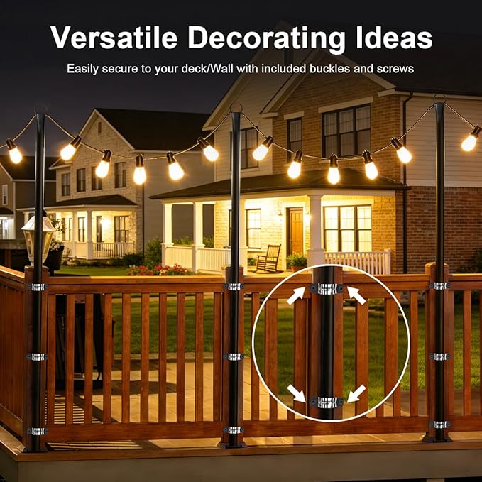 2 Pack Heavy-Duty String Light Poles for Outside with Fork Adjustable Lighting Hanging Post Accessories for Patio Furniture Set Patio Decor Outdoor Decor Backyard Yard Pergola Garden Decorations