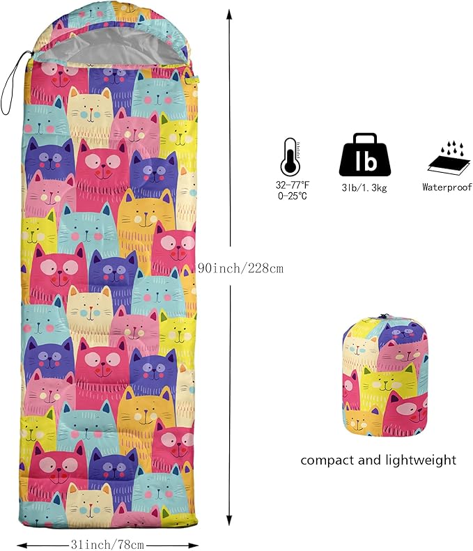 QOOMO Camping Sleeping Bags3 Season Warm &amp Cool WeatherLightweightWaterproof Sleeping Bags for Adults &amp KidsTravelingand OutdoorsCamping Gear Equipment
