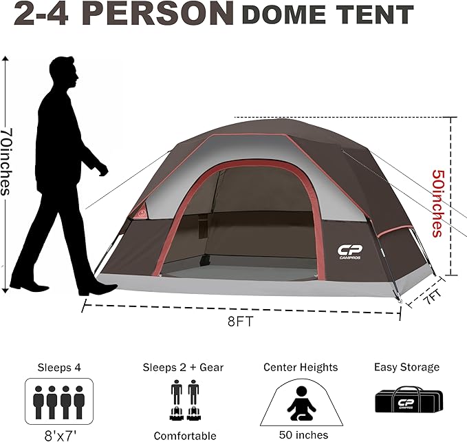 Tents for Camping 4 Person Tent Waterproof Windproof Double Layer Camping Tent Easy Setup Dome Tent with Large Mesh Windows &amp Wider Door for Outdoor Camping &amp Hiking