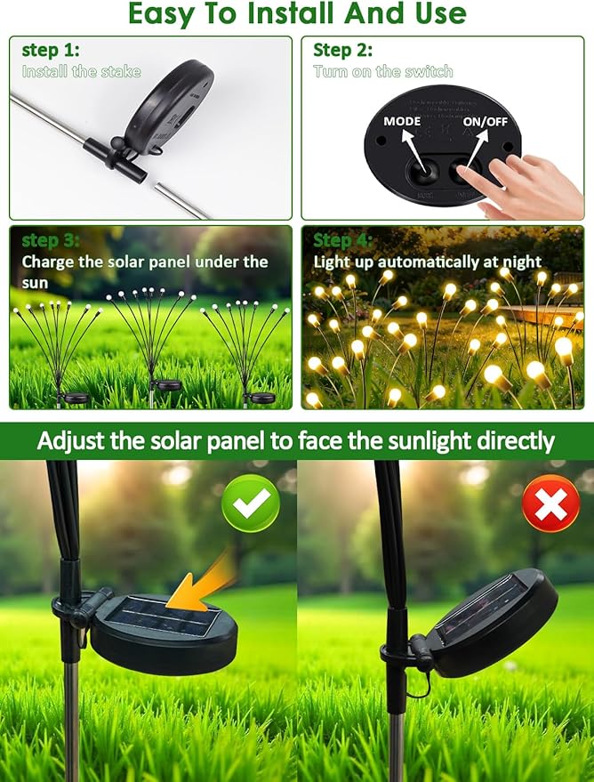2026 Upgraded Solar Lights Outdoor 6 Pack Solar Garden Lights with 2 Modes Firefly Lights Outdoor Waterproof Sway by Wind Twinkle Firefly Light for Yard Patio Path Garden Decoration (Warm White)