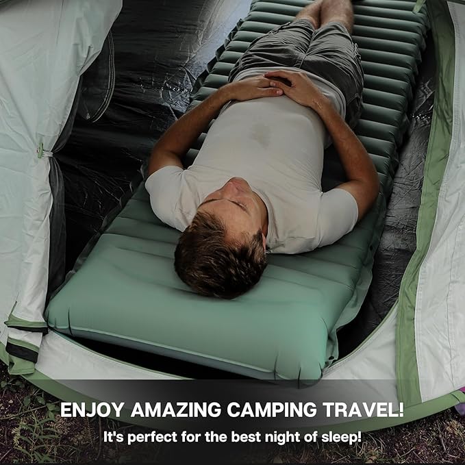 Inflatable Sleeping Pad for Camping Ultralight Camping Mat Air Mattress Built-in Pump Durable Waterproof Compact Sleeping Mat for Outdoor Backpacking Hiking Green