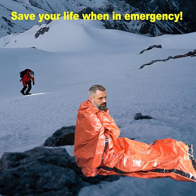 4 Pack Emergency Bag Survival Bivvy Sack with Whistles Lightweight Portable Emergency Supplies for Outdoor Camping Hiking Keep Warm After Earthquakes Hurricanes Disasters