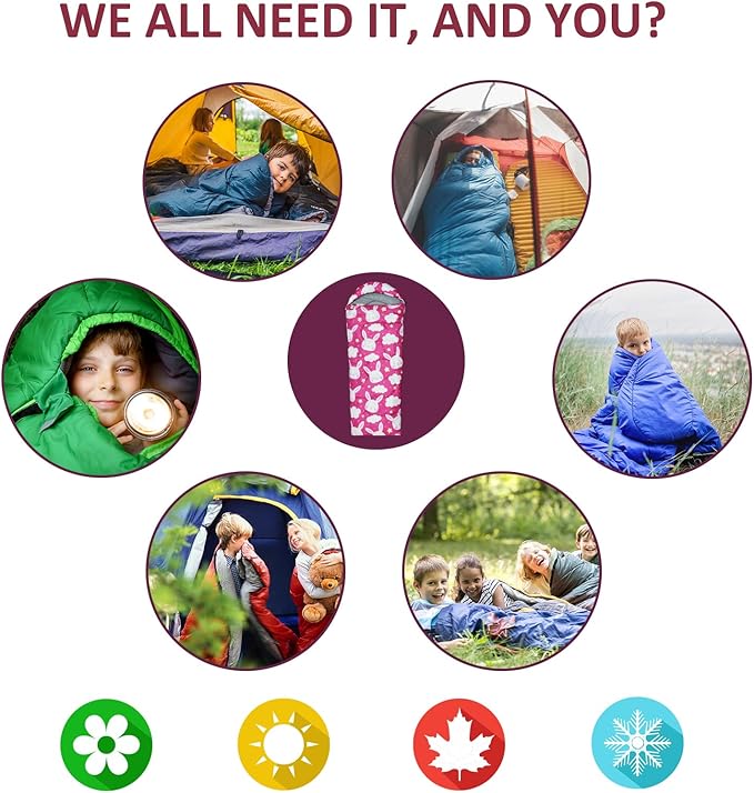 Kids Sleeping Bags - Camping Sleeping Bags with Carry Bag - Compact Sleeping Bag for Hiking Backpacking 3 Season Warm &amp Cool Weather Lightweight Waterproof Outdoor Travel for Boys Girls