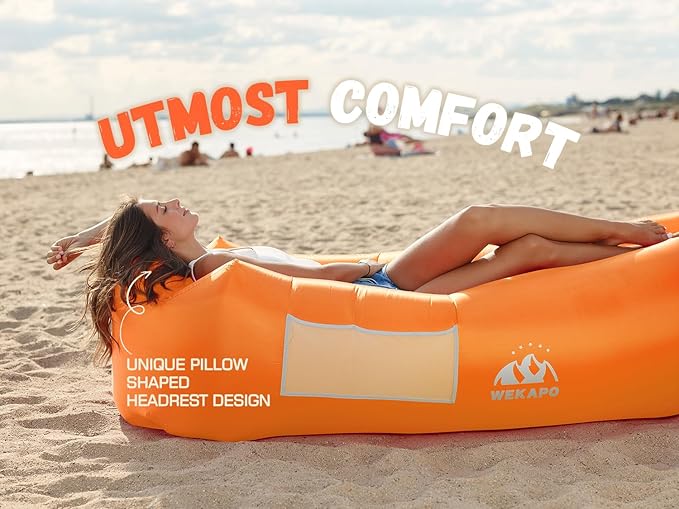 WEKAPO Inflatable Couch Air Lounger Chair - Camping &amp Beach Accessories Portable Blow up Sofa for Hiking Lawn Indoor/Outdoor Movies &amp Music Festivals. Lightweight and Easy to Set Up Air Ham
