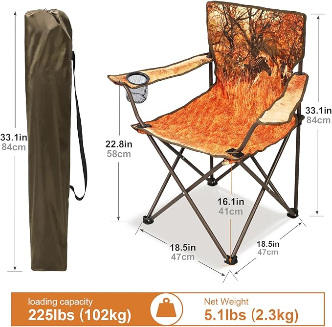 Northroad 2Pack Folding Camping Chairs Portable Animal Print Collapsible Hunting Chair for Outdoor Travel Patio Beach Fishing - Zebra