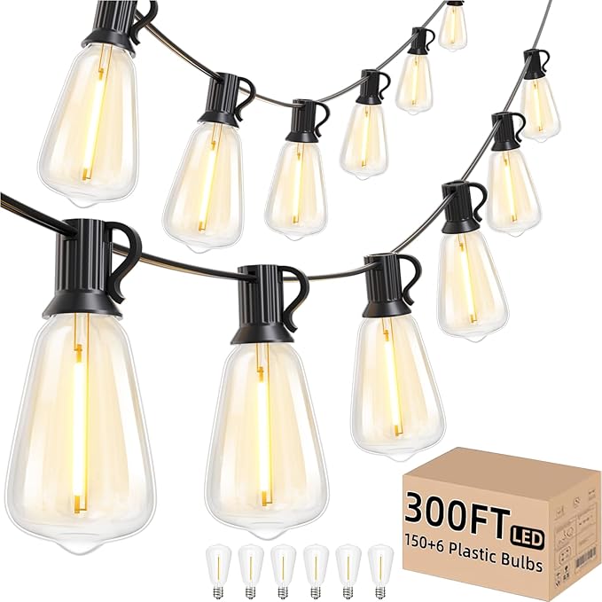 Svater Outdoor String Lights 300 FT LED Patio Lights Outside with 156 Shatterproof G40 Bulbs Dimmable Hanging Globe Lighting for Bistro Backyard Cafe Market Porch