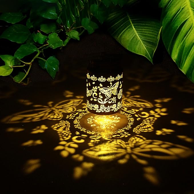2pack Butterfly Solar Lanterns Outdoor Waterproof Hanging Solar Lights Gifts for Women Men Metal Bird Decorative LED Lanterns for Yard Patio Lawn Tabletop Garden Decor(Butterfly 2pack)