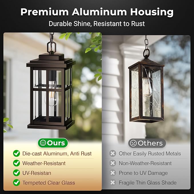 Large Outdoor Pendant Lights forPorch Bronze Hanging Exterior Light Outdoor Hanging Light for House Porch Doorway Waterproof Anti-Rust 100% Aluminum