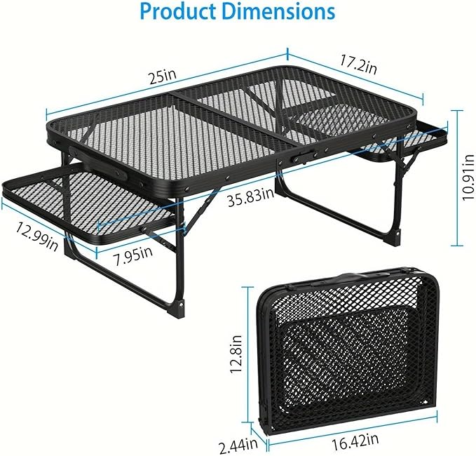 25x13x11in Outdoor Folding Picnic Table Grill Camping Table for 4-6 Person Portable Light Weight Aluminum Table Fast Setup for Picnic Garden Patio Dining BBQ Party
