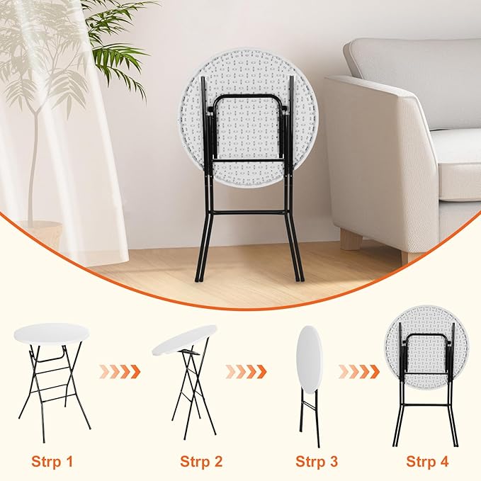 Nice C Plastic High Top Round Table Portable Cocktail Bar Table 31.5 Folding Counter Height Tables Waterproof Outdoor/Indoor Tables for Parties Weddings Camping Backyard (White 2 Pack)