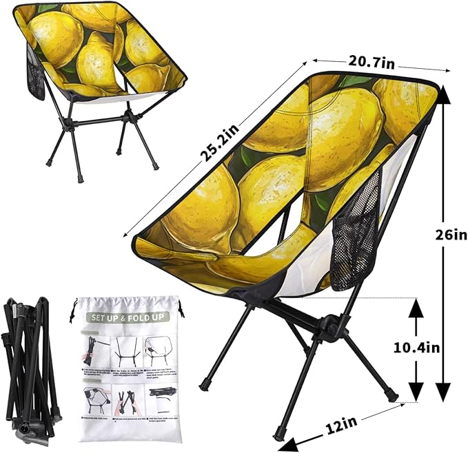 Honeybaby Folding Camping Chair Lemons Fruit Camping Chairs Lightweight Portable Chair Outdoor Foldable Chairs for Camping Travel Picnic Beach Hiking