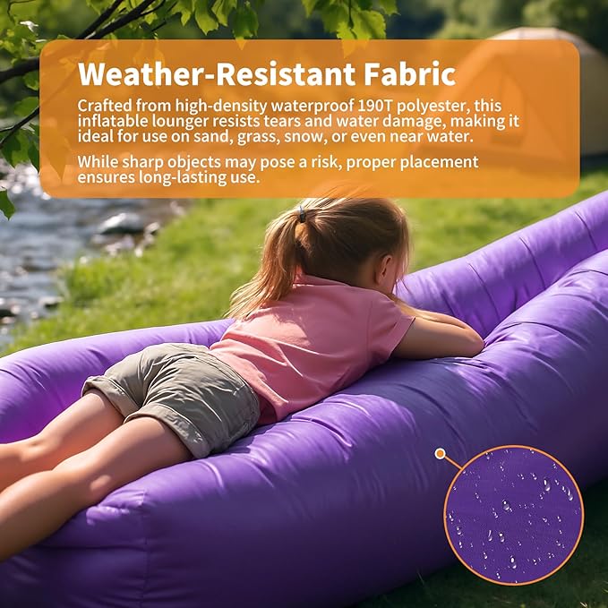 Inflatable Loungers with Matching Bag Foldable Air Sofa Hammock with Pillow Beach Chair Air Lounger Inflatable Beach Lounger Chair for Camping Travel Picnic Lakeside