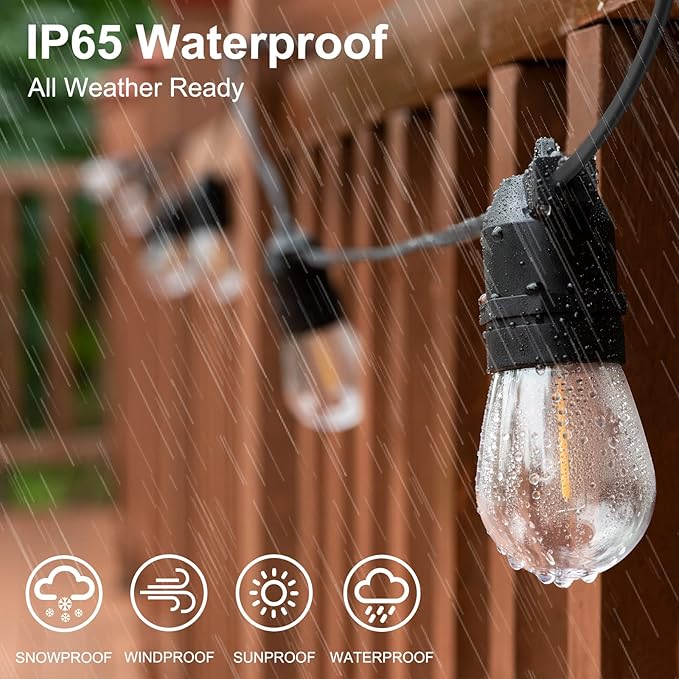 2 Pack x 27Ft Outdoor String Lights S14 LED IP65 Waterproof Connectable Warm White for Patio Edison Vintage 918Ft Maximum Shatterproof