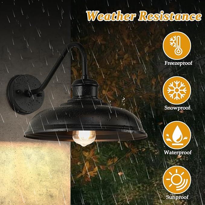 17.25” Outdoor Wall Light Fixtures 2-Pack Farmhouse Black Barn Lights Gooseneck Exterior Lighting Fixtures Wall Mounted Porch Lights Waterproof Anti-Rust Outdoor Lights for House Garage Entryway