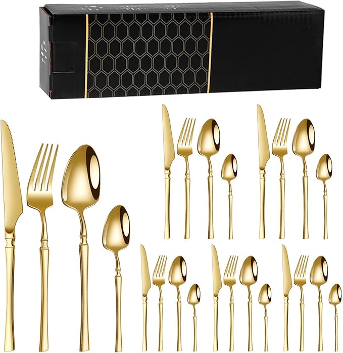 Mirror Polished Mirror Polished Utensils Set Include Fork Knife Spoon Set Modern Design Cutlery Utensil Sets Dishwasher Safe(Size:24PCSColor:Gold)
