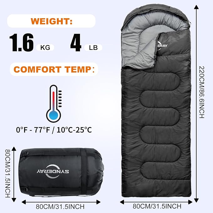 Sleeping Bags for Adults Cold Weather &amp Warm - Backpacking Camping Sleeping Bag for Kids 10-12 Girls Boys - Lightweight Compact with Compression Sack