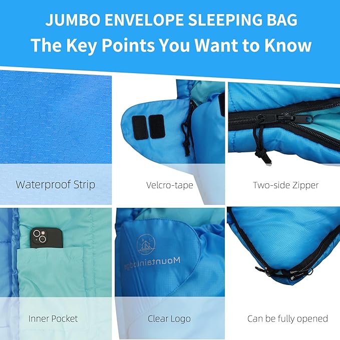 Jumbo Sleeping Bag for Adult&ampKidsCold&ampWarm Weather with Compression Sack and Water Resistant for Family CampingTravel and Car Camping