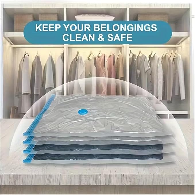 8Pcs Extra Large Vacuum Storage Bags Set w/Electric Pump for airtight Compression. Dust-Free Space-Saving for Clothes Bedding