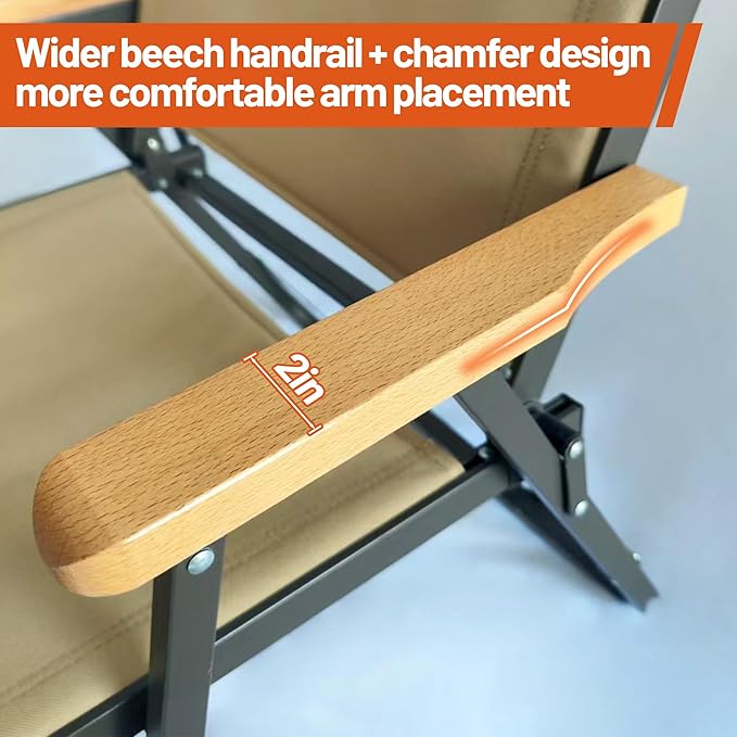 Lightweight Folding Camping Chair Gravel Brown Aluminum Outdoor Beach Chair with Solid Wood Armrest Portable Collapsible Fishing Chair for Hiking Beach Backpacking Lawn Picnic (1)