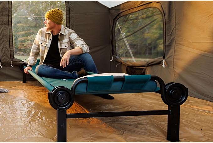 Disc-O-Bed XL Outdoor Modular 1 Person Single Camping Cot Portable Bed with 2 Height Options for Adults Sleep Solution for Tents Green