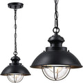 Outdoor Hanging Lights Farmhouse Exterior Pendant Light Lantern with Adjustable Chain Matte Black Outdoor Chandelier with Seeded Glass for Front Porch Gazebo Entryway Breezeway Pergolas