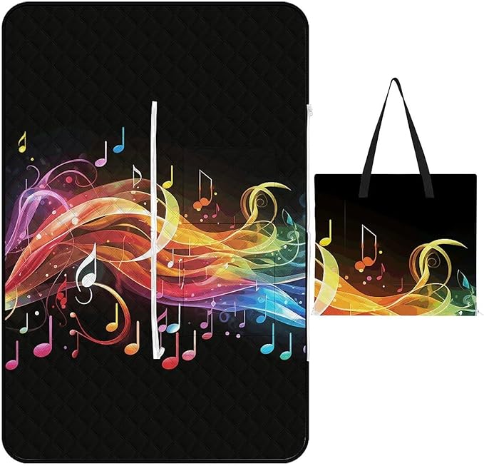 Zipper Rainbow Musical Note Melody Style Picnic Mat Suitable for Travel Camping Park Or Home Use
