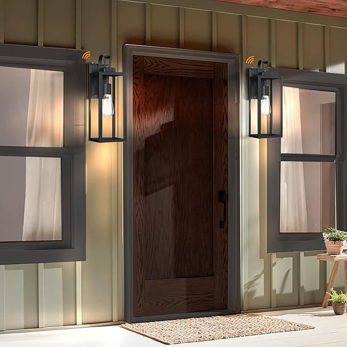 WISBEAM 18 inch Dusk to Dawn Outdoor Lights for House 2 Pack Black Exterior Lighting Fixture Modern Porch Lights for Outside Metal Construction with Clear Glass