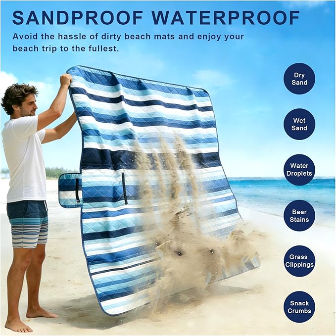 Beach Blankets Picnic Blanket - Extra Large 80''x80'' Waterproof Sandproof Picnic Blanket Mats for 2-4 AdultsPortable Foldable 3-Layer Outdoor Beach Mat for Camping Lawn Travel Beach