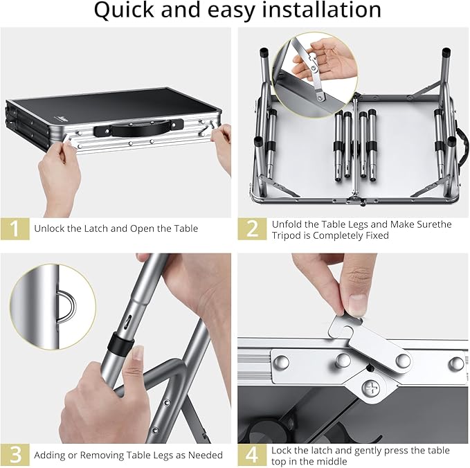 Anbte 2ft Folding Camping Table with Storage Net 3 Adjustable Heights Small Folding Table Portable &amp Lightweight with Carry Handle for Camping Fishing Picnic Beach Outdoor 22.8x 15.7 Silver