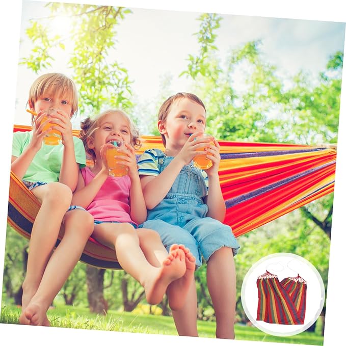 Garneck Single Person Rainbow Striped Canvas Hammock for Outdoor Leisure Widened Travel Swing Easy Setup for Adults and Boys and Girls Sturdy and Comfortable Design