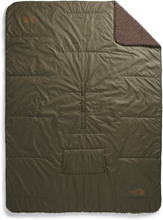 THE NORTH FACE Wawona Fuzzy Blanket - Dual Sided &amp Packable Design Ultra Soft Fleece Lining &amp Water Repellent Outer New Taupe Green/Smokey Brown One Size