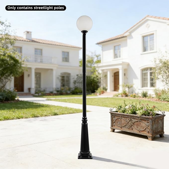 12.5FT Outdoor Lamp Post Split Street Light Pole with Top Globe &amp Ground Cage Lighting Post Fixtures for Pathway Courtyard Parking Lot Fits Standard 3 Post Top Fixtures (12.5FT 275+76mm)