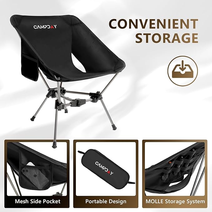 Camping Chair Backpacking Portable Hiking Ultralight Small Lightweight Folding Chair for Outdoor Camp Beach Picnic Concert Supports 330lbs (Black1PCS)