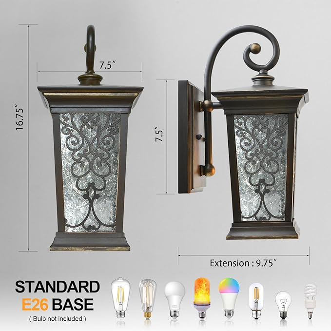 ALVIME Outdoor Wall Light Fixtures 17 Inch Oil Rubbed Bronze Exterior Lighting Fixtures Waterproof Outdoor Sconce Lights Outside Porch Lanterns for House Farmhouse E26 Base&ampClear Seeded Glass