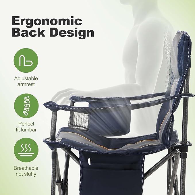 LET'S CAMP Folding Camping Chair Oversized Heavy Duty Padded Outdoor Chair with Cup Holder Storage and Cooler Bag 450 LBS Weight Capacity Thicken 600D Oxford2 Pack