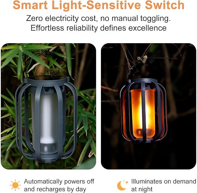 Solar Lanterns Outdoor Waterproof Garden Decor Flickering Flame Hanging Solar Lights with Tripod Decoration Outside for Yard Patio Backyard Garden Ideal Gifts for Women Mom Grandma
