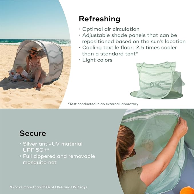 Babymoov Moov &amp Protect Anti-UV Cooling Beach Tent for Babies with Integrated Mosquito Net Portable Green Lagoon (Summer 2025 Edition)