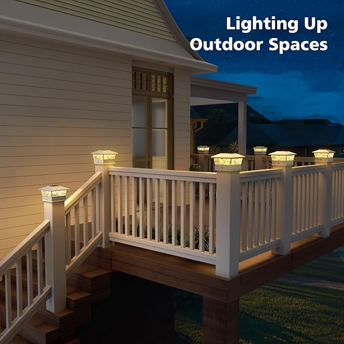 NIORSUN Solar Post Lights Outdoor 4 Pack 2 Modes LED Deck Fence Post Solar Lights for 3.5x3.5 4x4 5x5 5.5x5.5 Caps Patio Garden Decoration White