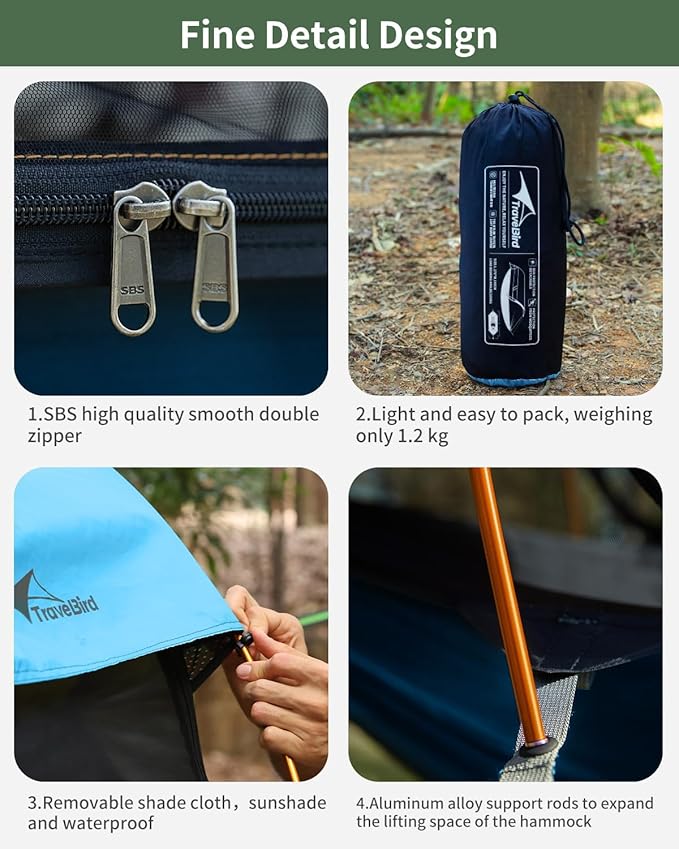 Camping Hammock Tent with Mosquito Net and Removable Sunshade 4 in 1 Function Lightweight Hanging Hammocks Tree Straps Swing Bivvy Ground Tent for Outside Hiking and Travel