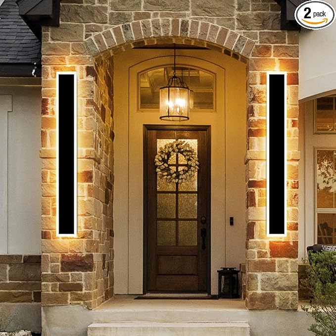 2-Pack 48inch Modern Outdoor LED Long Wall Light Fixture Exterior Wall Sconce Long Strip Wall Lamps IP65 Waterproof 36W 3200LM Black 3000K/4000K/5000K Adjustable Dimmable ETL