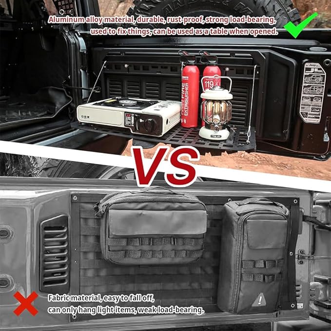 Tailgate Table Foldable Rear Cargo Shelf Drop Down Tailgate Table Aluminium Alloy Tailgate Tactical Molle PanelFoldable Table Cargo Shelf Storage Cargo Luggage Holder Carrier