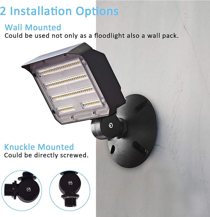 40W LED Flood Light Outdoor Security Floodlights Fixture with Knuckle Mount Base Dusk-to-Dawn Photocell Daylight 5200lm(300W Equivalent) 100-277V IP65 Waterproof for Entrance Yard (2Pack)