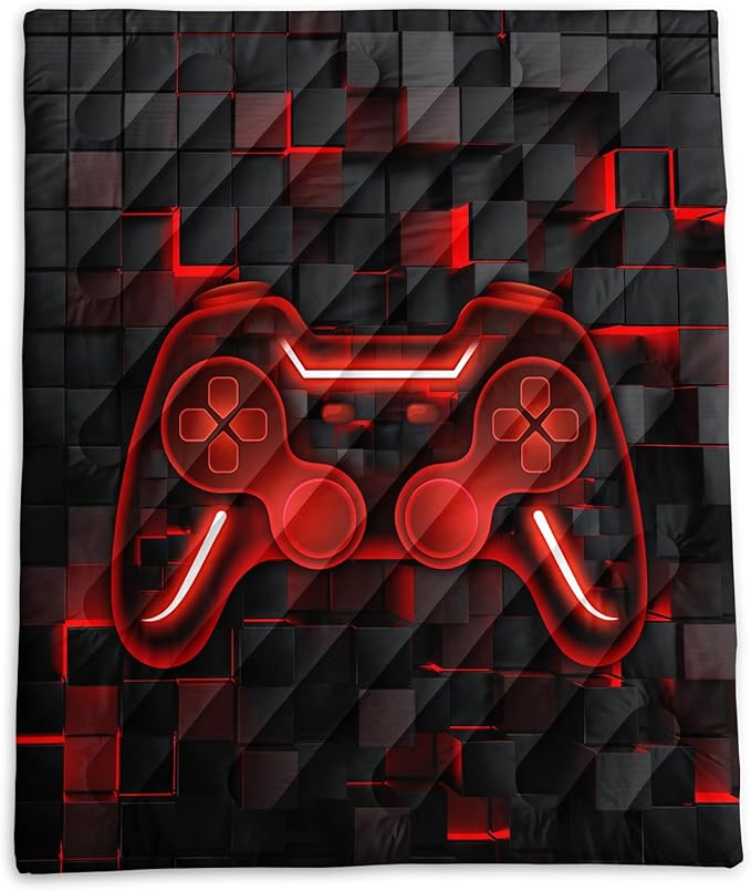 Axolotl Gamepad Warm Puffy Camping BlanketLightweight Geometry Hexagonal Printed Packable Outdoor BlanketBoys Game Console Outdoor Camping Blanket Backpacking for Traveling Picnic Beach Cold Weather