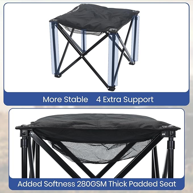 Padded Camping Stool 18 Inch Oversized Folding Camping Foot Rest 500lb Outdoor Camp Chair Footstool Portable Camping Ottoman w/Storage Net Carry Bag for Camping Gardening (1 Black)