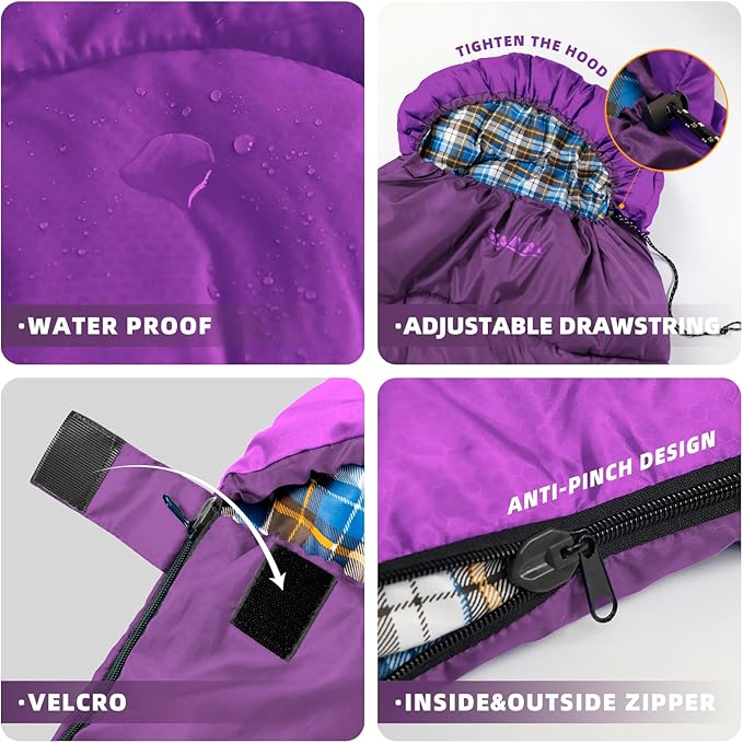 Camping Sleeping Bag 32℉ Sleeping Bags for Adults Kids Teens Cold Weather Warm Sleeping Bag Winter for 3-4 Season Camping Camping Gear Equipment Traveling and Outdoors