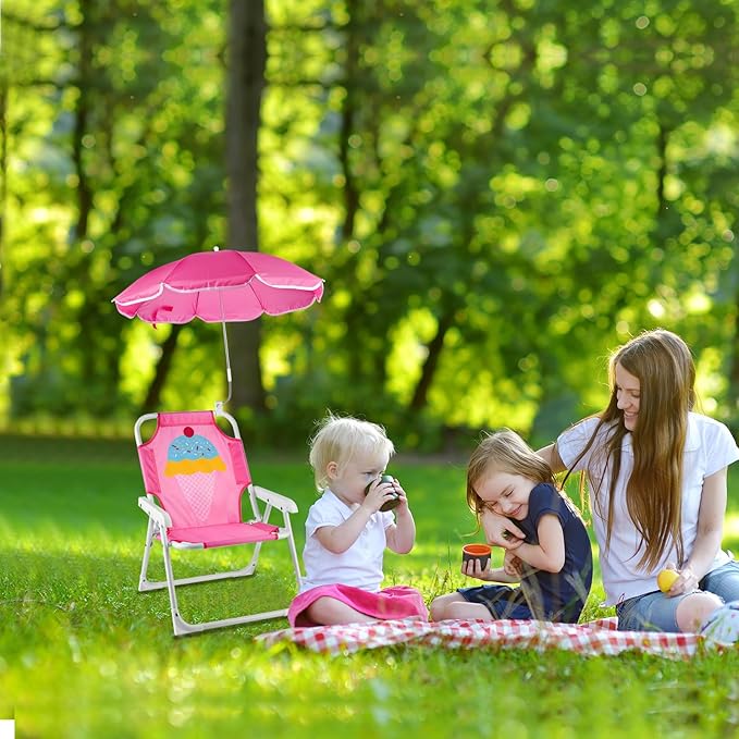 PLULON Kids Beach Chair with Umbrella Folding Lawn and Camping Chair with Summer Shade for Beach Pool Travel and Outdoor (for 1-5 Years Old)